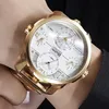 Wristwatches Oulm Men Watches Luxury Gold 4 Time Zone Stainless Steel Band Quartz Watch Big Dial Military Sports 2023