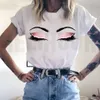 Rosa ögonfransar Skriv ut Konst T-shirt Kvinnor Princess Makeup Graphic Tee Personlighet Hipster Summer Women Tumblr Oversized Streetwear X0621