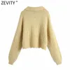 Kobiety Moda Skręć Kołnierz Stałe Patchwork Knitting Sweter Kobiet Latarnia Rękaw Casual Chic Pullovers Topy S521 210420