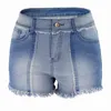 Kvinnors jeans kvinnor denim shorts bomull avslappnad kort mitt i midjan blixtlås rakt tvättad kvinnlig gränsöverskridande fransar