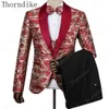 Nuevo hombre moda rojo oro jacquard llamativo fiesta de alta calidad blazer + pantalones + chaleco trajes masculino casual slim blazer abrigo traje x0909