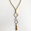 Hängsmycke Halsband Träpärlor Handgjorda Rattan Sticka Geometrisk Koreansk Velvet Tassel Långkedja Keychain Necklace Boho Tillbehör Key Rings