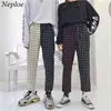 Neploe vintage plaid patchwork broek harajuku vrouw man broek elastieken hoge taille Koreaanse causale rechte schaakbord 210925