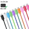 1M 2M 3M Colorful Braided Cables Micro USB Data Sync Charger Weave Cord for Android LG Samsung