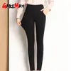 Women Winter Warm Pants Velvet Thick Trousers High Waist Elastic Middle aged Mother Stretch Straight Plus Size 5XL 210428