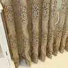 Cortinas transparentes doradas bordadas para sala de estar Jacquard Floral elegante salón de tul Villa puerta corredera tratamiento de ventana cortinas