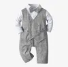 Great Quality Baby Boys Gentleman Style Pajacyki Wiosna Jesień Toddler Boy Długie Rękaw Kombinezony z Bowtie Niemowlę Bawełniane Onesies 0-24 miesięcy