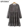 Donne Chic Fashion Leopard Print Ruffled Mini Dress O Collo Manica lunga Abiti femminili Abiti Mujer 210420