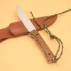 Высочайшее качество выживания прямой нож 8cr13mov атласная точка ножи полная тан венге ручка ножи с кожаной оболочкой