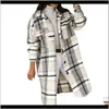 양모 겉옷 코트 여성 의류 의류 드롭 배달 2021 도착 겨울 체크 여성 자켓 overcoat 따뜻한 격자 무늬 긴 코트 오브