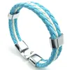 Bedelarmbanden Blauwe leren armband Witte vlag van Argentinië Legering Gevlochten Lengte 21,5 cm Met een fluwelen zakje225e