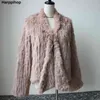 Kış Sonbahar Kadın Gerçek Kürk Kadın Örme Tavşan Mont Ceket Rahat Kalın Sıcak Moda İnce Palto Giyim 211204