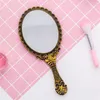 Vintage Handheld Mirror Portable Travel Personal Cosmetic Embossed Flower Hand Held Decorative Mirrors for Face Makeup CCE12456