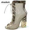 Summer Boots Sandal Sexy Golden Bling Gladiator Sandal Pumps Shoes Lace-Up High Heels Boots Gold 42 43