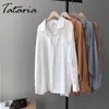 Women Blouses Turn Down Collar Spring Satin Shirt Vintage White Lady Long Sleeves Female Button Up Loose Street Shirts 210514