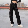 2021 Streetwear 느슨한 높은 허리 헐렁한 청바지 Y2K 미학 빈티지 넓은 다리 데님 바지 조거 패션화물 바지