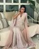 Pink Beading Evening Dresses Crystals Long Poet Sleeves V Neck Custom Made Plus Size Prom Party Gown Vestidos 403 Estidos Estidos Estidos estidos