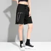 [EAM] Women Black Pockets Zipper Chain Wide Leg Shorts High Elastic Waist Loose Trousers Fashion Spring Summer 1DD8079 21512