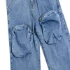 High Street Loose Wide Leg Straight Jeans Femmes Printemps Hip Hop Big Pocket Washed Denim Cargo Pants 5B382 210427