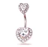 Sexy 316L Surgical Steel Navel Rings Women Double Gem Heart Shaped Belly Button Navel Bar Ring Body Piercing bars Jewelry Wholesale