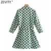 Zevity Womenビンテージ花柄幾何学プリントサッシシャツ暖かい乳房カジュアルキモノミニVestido DS8167 210603