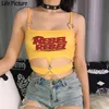 Gothic Hollow Out Crop Top Kvinnor Camisole Letter Print Metal Chain Sexy Women's Tops Sommar Streetwear Woman Cloth 210510