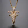 14K Iced Out GOAT HEAD Pendant Necklace with 24inch Rope Chain Men Women Diamond Cubic Zirconia Gold Silver Hiphop Jewelry