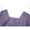 Kardigan Koszulki Bluzki Damskie Krótki Rękaw Lato Hem Plisowane Retro Purple Topy Rok Leisure Ulzang Square Collar Blusas 210515