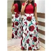 Été col rond à manches courtes femmes Dr2020 Sexy décontracté fleurs longues robes mince élégant mode DrVestidos grande taille 5XL X0529