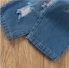 2021 Yaz Bebek Kız Denim Giyim Setleri Sling Cowboy Suit Yırtık Kot Pantolon Kızlar İki Parçalar Set Çocuk Kıyafetleri