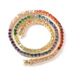 Мужские бриллианты заморожены теннисная золотая цепь радуга красочные ожерелья мод