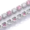 Bracciale a catena da tennis in cluster bianco rosa 14k vero solido ghiacciato uomo donna 10mm pietre zircone cubico diamante bling chocker hip hop 7-24 pollici