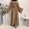 Etnische Kleding Casual Moslim vrouwen Lange Jurk Vrouwen Dubai Kaftan Abaya Tie Front Vestidos Musulmanes Ropa De Mujer Envio Gratis