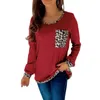 Herfst Dames lange mouw T-shirts Mode Ronde hals Patchwork Leopard Print Dames Trui Shrats Outdoor Sports Casual Kleding G93H2F7