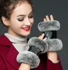 Leather halffinger gloves for women autumn and winter rabbit fur fleece skin warm Five Fingers Glove9909664