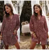 Robe florale Femmes Causes Lâche Blanc Courtes Mini Robes Trois Quarter Sleeve Summer Black Robe à la mode pour femmes 210521