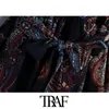 TRAF femmes mode nœud papillon ceintures à volants Paisley imprimer Mini robe Vintage à manches longues avec doublure femmes robes Mujer 210415