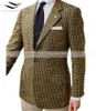 Мужские костюмы Blazers Mens Checked Куртка Blazer плед зеленый жених Slim Fit Plus Plus Размер британского стиля повседневная S-5XL индивидуальный (только блейзер)