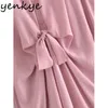 Spring Women Solid Knotted Shirt Dress Female Lapel Collar Sexy Side Slits Casual Long Maxi Plus Size Vestido 210514