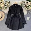 Lady Moda Z Długim Rękawem Cienka Jesień Przypadkowa sukienka Kobiety Solidne Kolor Vintage Odzież Vestidos R583 210527