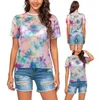 Kvinnor T-shirt Tie Dye Print Sommar Casual O-Neck Kortärmad Skinny Perspektiv Slim Fit Streetwear Plus Size XS-5XL 210522