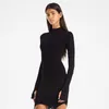 Casual Dresses Women Autumn Sexy Dress Solid Color Long Sleeve High Neck Bodycon With Stockings