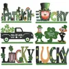 St. Patricks Day Party Table Sign Decoration Lucky Shamrocks Green Truck Trä Tabletop Hem Office Ornaments