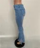 vente en gros en vrac femmes jeans bleu trou pantalon évasé pantalon en jean pantalon bootcut slim mode solide évider leggings décontractés klw7329