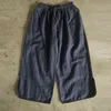 Johnature enkellange broek casual losse zomer elastische taille vaste katoen linnen broek comfortabele vrouwen broek 210521