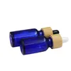 Empty Blue Glass Essential Oil Dropper Bottle Bamboo Woode Ring Lid Portable Cosmetic Packaging Vials Refillable Container 5ml 10ml 15ml 20ml 30ml 50ml 100ml