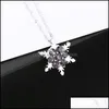 Pendentifs Bijouxbleu Cristal Flocon De Neige Pendentif Colliers Zircon Classique Fleur Chandail Collier Pour Les Femmes Déclaration Bijoux En Gros Chri