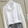 Cotton Linen White Blouse Women Plus Size Loose Button Up Female Harajuku Shirt Long Sleeve Solid Office Ladies Tops 12617 210512