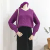 EBAIHUI automne hiver col en dentelle pull femmes pulls amples manches bouffantes couleur unie rose Orange violet dentelle pulls 210812