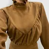 Corée Irrégulière À Volants Taille Bretelles Femmes Robe À Manches Longues Haute Plissée Robe Femme 12802 210427